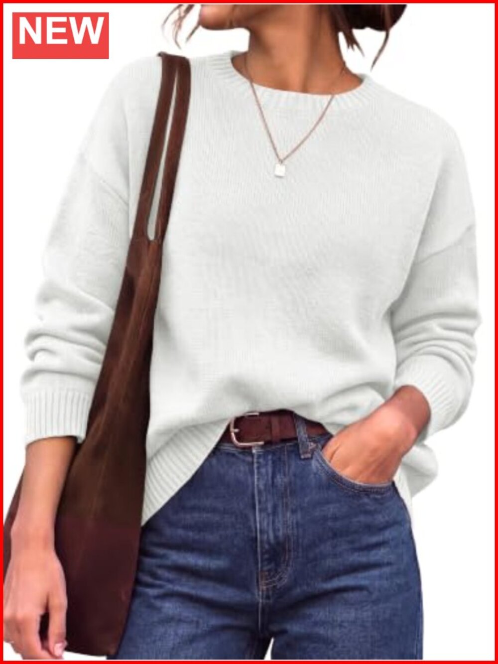 Oversized Crewneck Sweater Women Drop Shoulder Winter Fall Pullover Knit Long